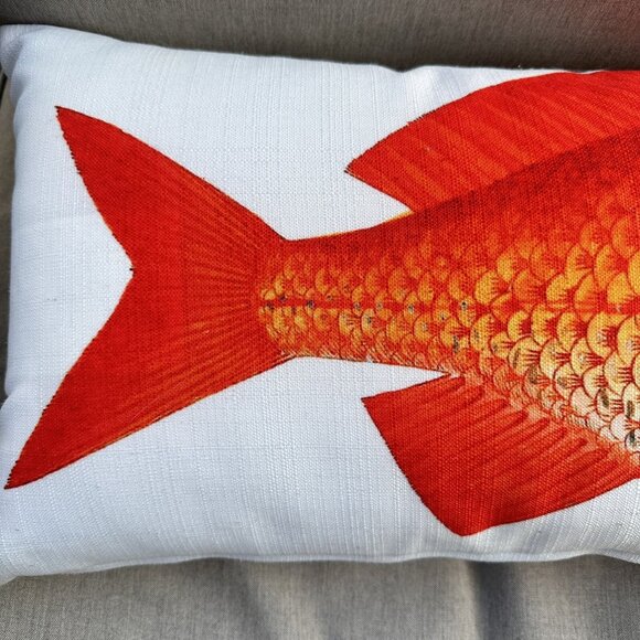Set Of 2 Red Fish Throw Pillows 19x12 Coastal Nautical Home Decor - Picture 13 of 13
